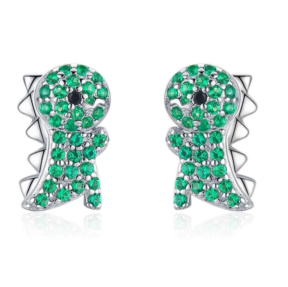 🦖 Dinosaur r Sterling Silver Cubic Zirconia Pave Stud Stacking
